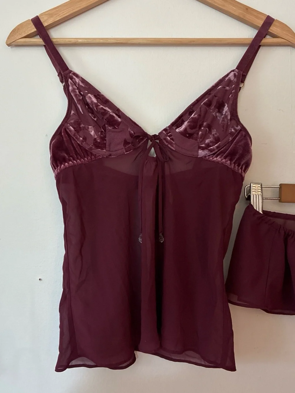 Vintage Victoria Secret Sheer Camisole & Shorts Brief Set Burgundy purple